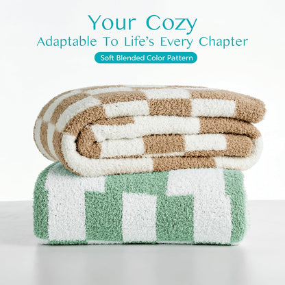 Joiedomi Twin Blanket for Couch Bed, Checkered Knitted Blankets Gifts for Women Mom Girls, Cozy
