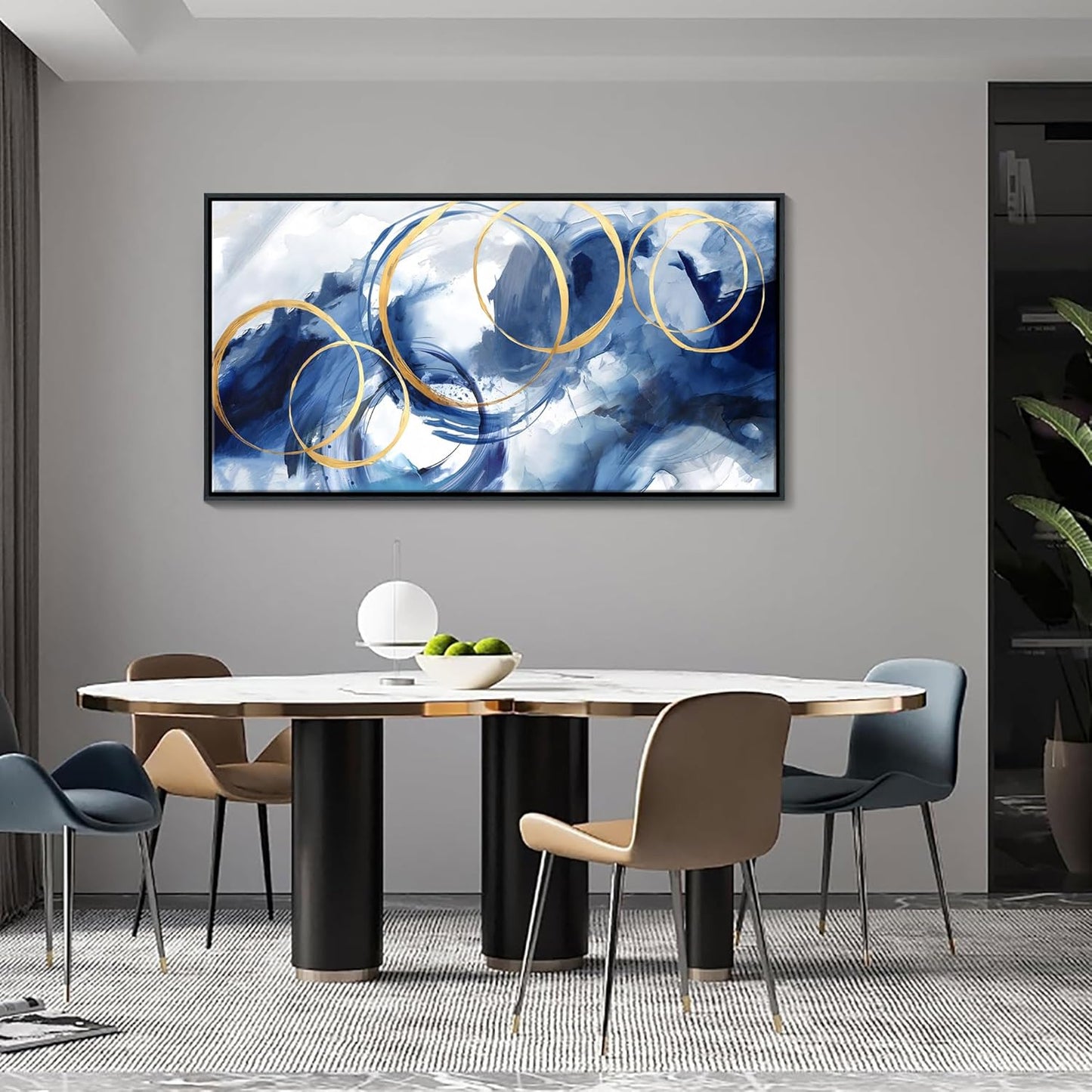 Framed Abstract Wall Art Blue Modern Art Wall Decor Artwork For Living Room Huge Wall Canvas Office