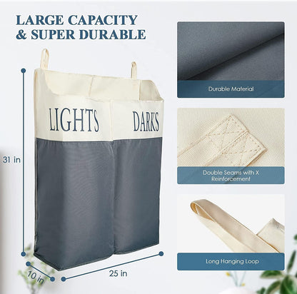 The Fine Living Co. X-Large Two Compartments Hanging Laundry Hamper with Over Door Hooks, Durable
