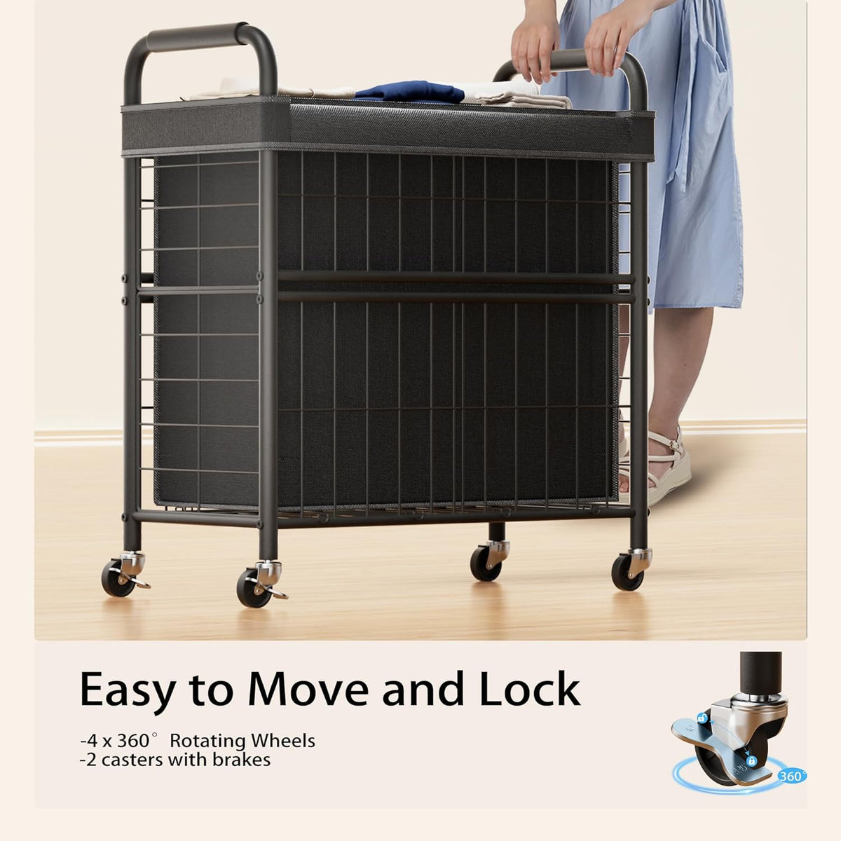Laundry Hamper 3 Section, 145L Rolling Laundry Sorter Basket with Wheels, 3 Compartment Clothes