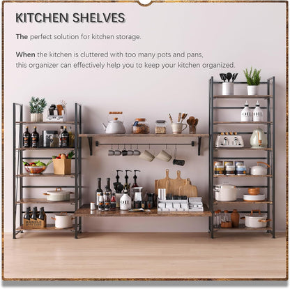 4NM No Assembly Foldable Bookshelf, 6-Shelf Collapsible Bookcase Storage for Small Spaces, 74" H