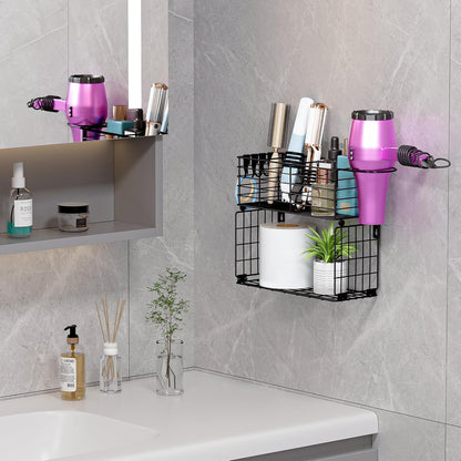 VITVITI Metal Hair Tool Organizer with Toilet Paper Basket, Bathroom Blow Dryer Curling Iron Holder
