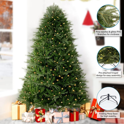 Camden 7.5ft Prelit Artificial Christmas Tree with Foot Pedal, 2755 Branch Tips, 600 Warm Lights