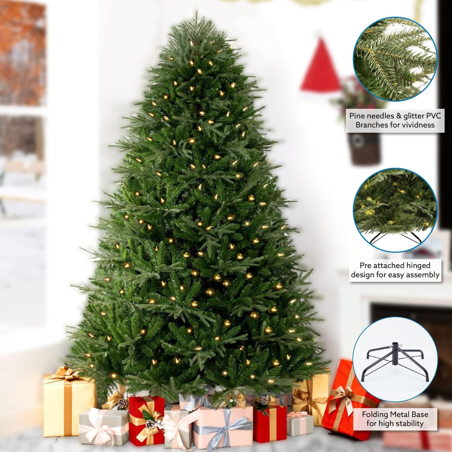 Camden 6.5ft Prelit Artificial Christmas Tree with Foot Pedal, 2041 Branch Tips, 400 Warm Lights
