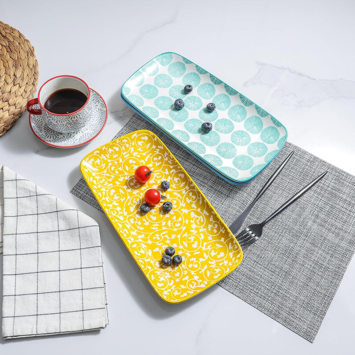 Selamica Ceramic Serving Platters, 12 Inch Serving Trays for Party Entertaining, Large Rectangular