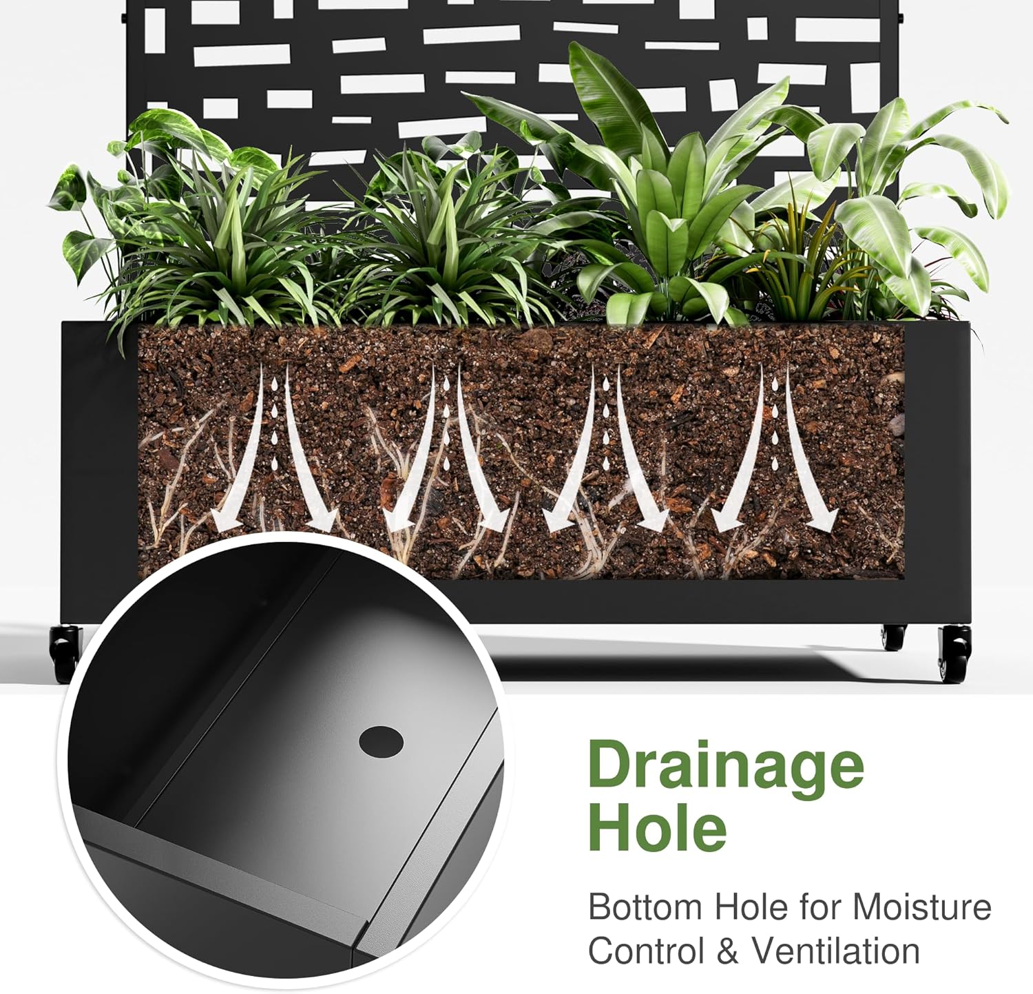 Casaphoria Metal Raised Garden Bed with Trellis and Wheels, 72"x47"x16" Planter Box for Climbing