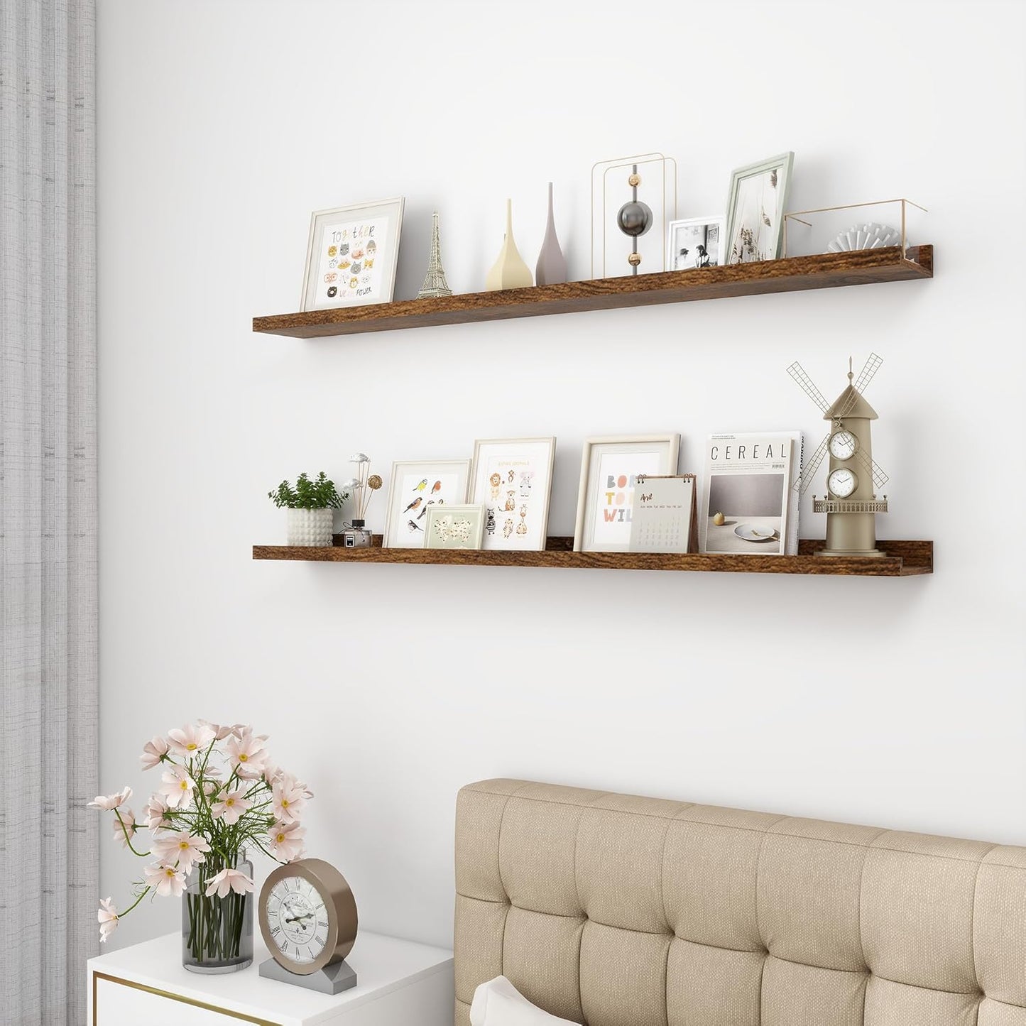 Picture Ledge Shelf, Wood Long Floating Shelves for Wall, Set of 2, 48 inch Picture Ledge Shelves
