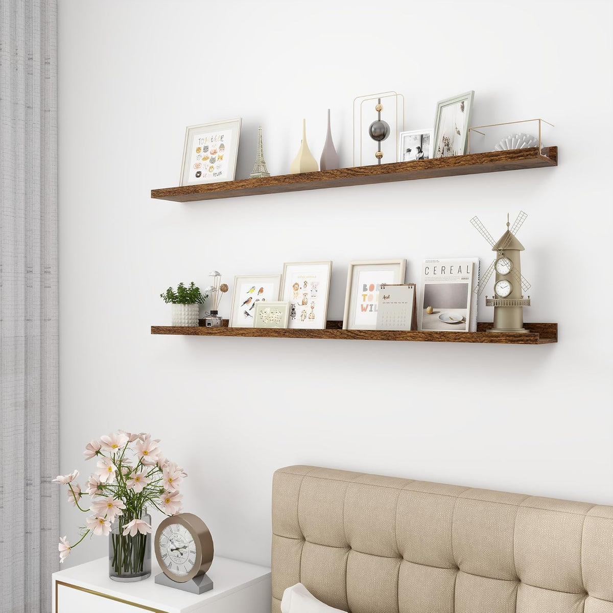 Picture Ledge Shelf, Wood Long Floating Shelves for Wall, Set of 2, 48 inch Picture Ledge Shelves