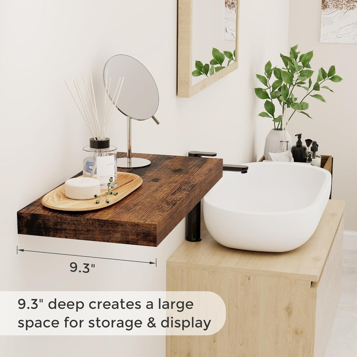 Fun Memories 16 Floating Shelves, 9 Inch Deep Wall Shelf for Bathroom, Rustic 16 x 9 Floating Shelf