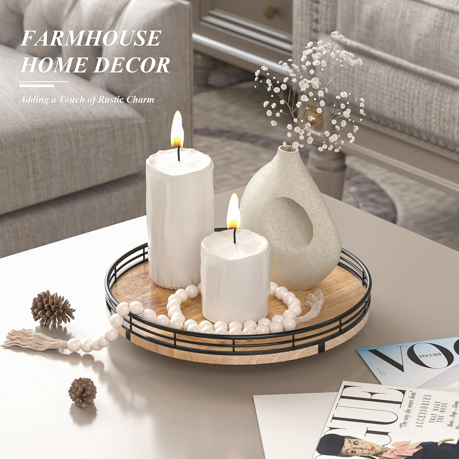 10" Lazy Susan Oak Wood Turntable Organizer for Cabinet, Round Wooden Farmhouse Lazy Susan