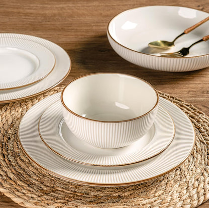 GBHOME Ceramic Dinnerware Sets, 24 pcs Embossed Elegant Stoneware Plates and Bowls Sets