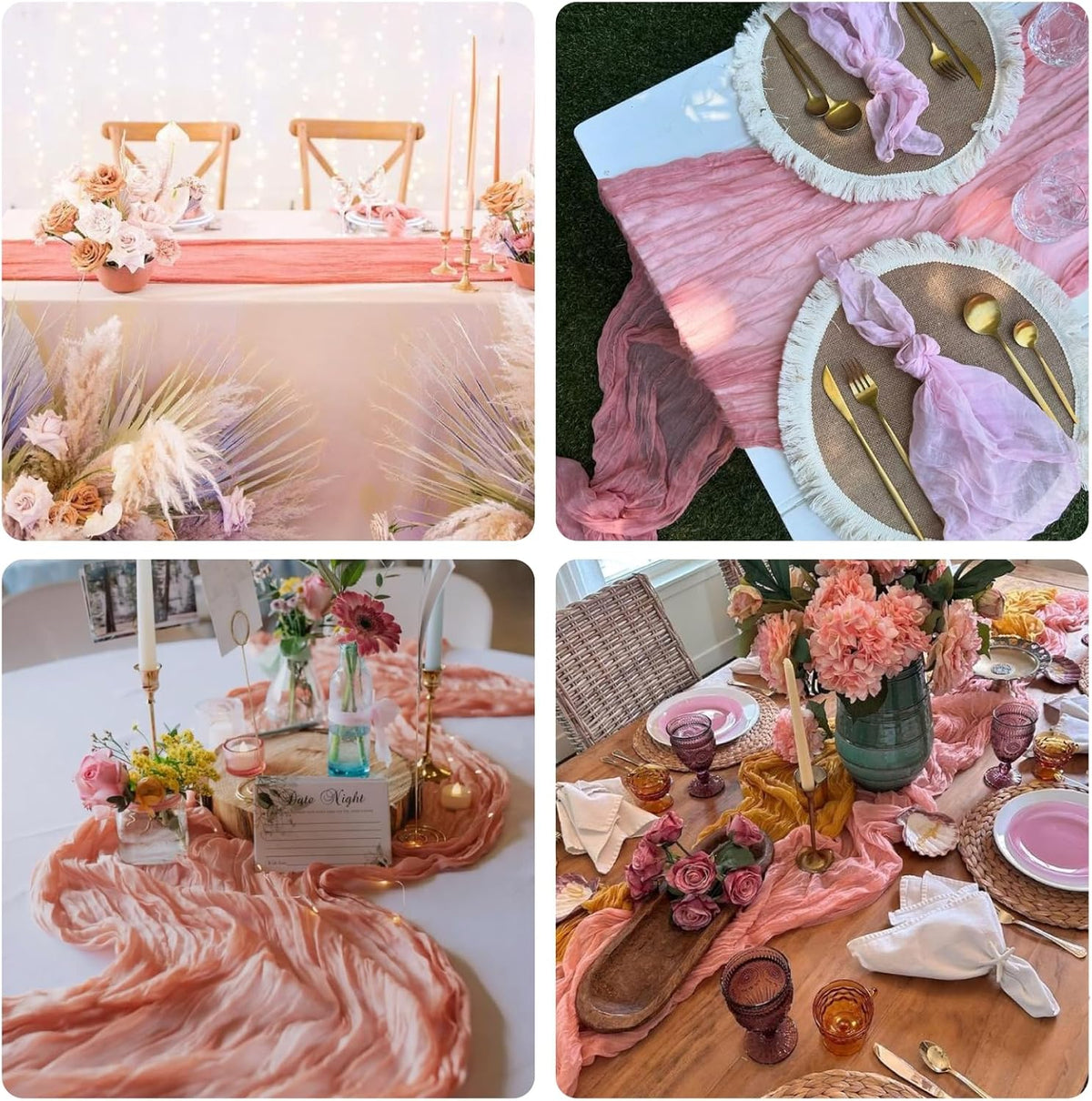 Sioloc 5 Pack Peach Coral Cheesecloth Table Runner Fall Autumn Decor for Home 10ft Table Cloth for
