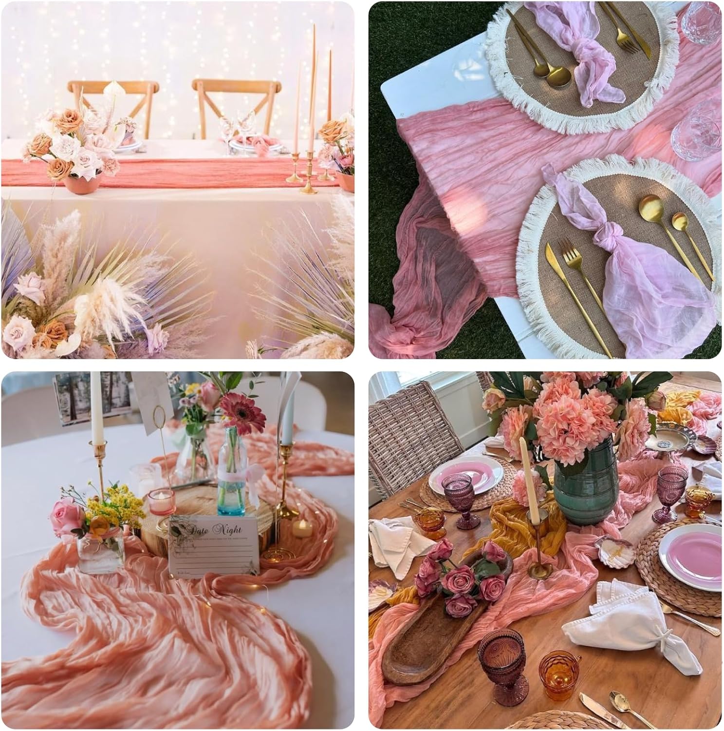 Sioloc 5 Pack Peach Coral Cheesecloth Table Runner Fall Autumn Decor for Home 10ft Table Cloth for