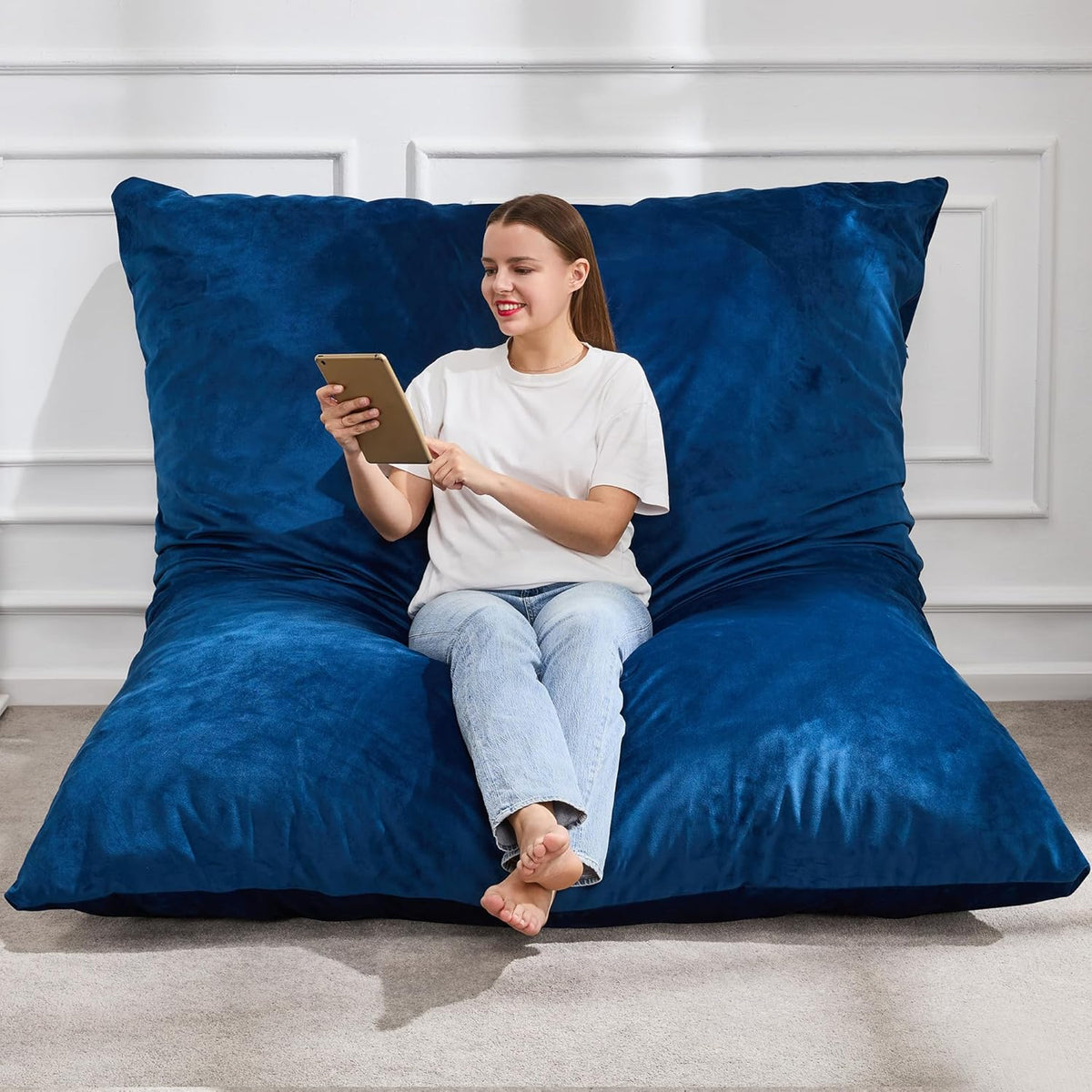 Hobestluk 3 in 1 Bean Bag Chair Giant Bean Bag Chairs for Adults with Velvet Cover Convertible Bean