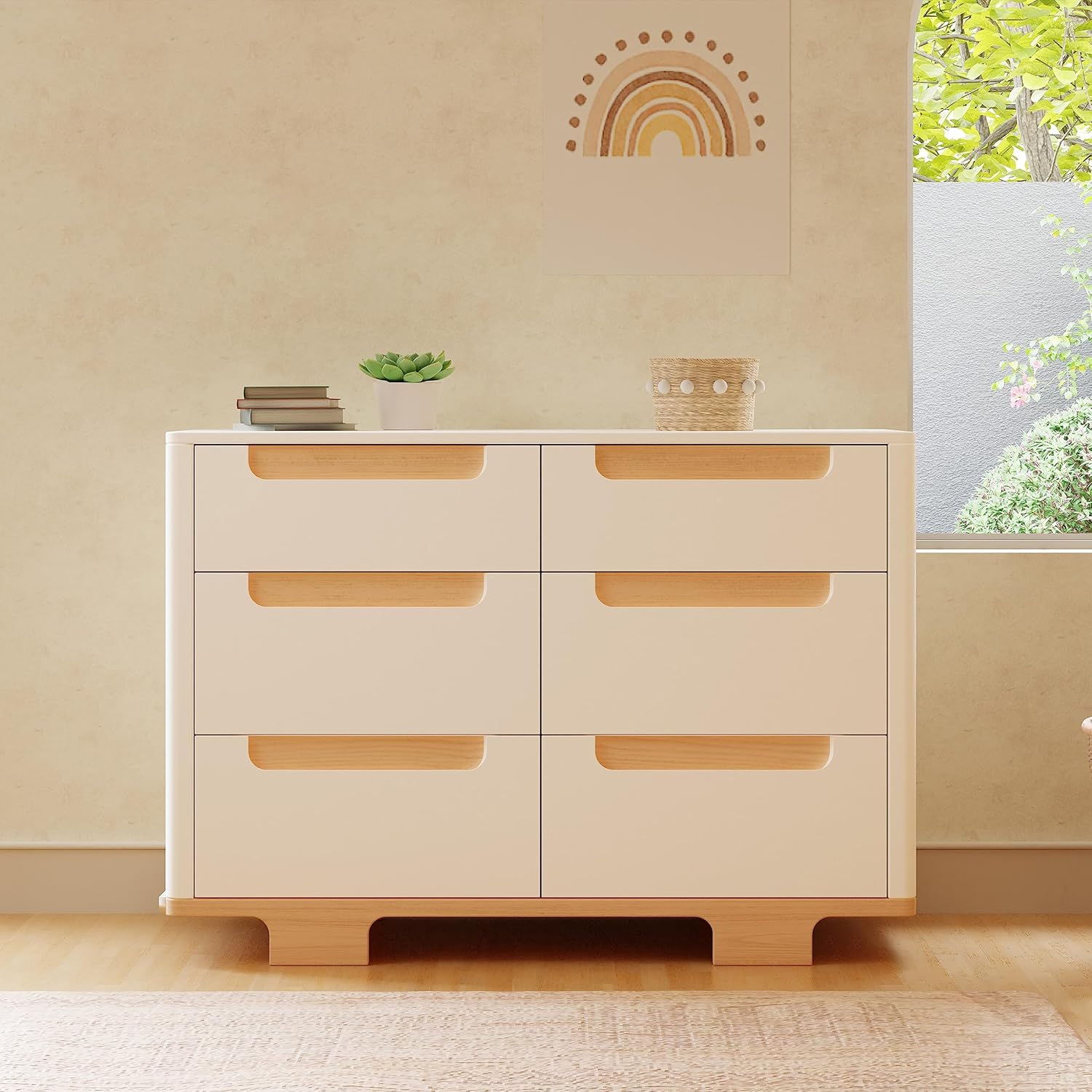 babyletto Yuzu 6-Drawer Dresser in White and Natural, Greenguard Gold Certified
