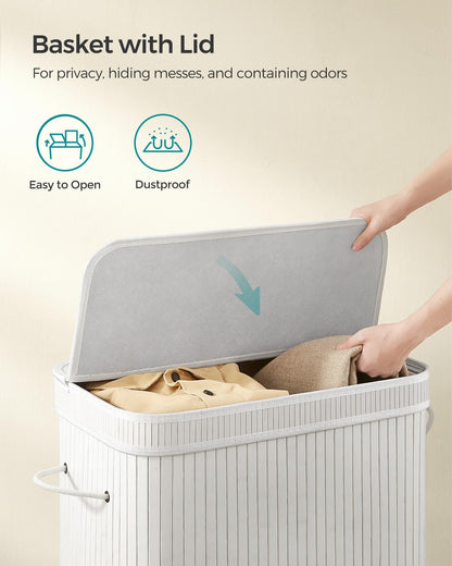 SONGMICS Laundry Hamper with Lid, Bamboo Laundry Basket, Removable Machine Washable Laundry Basket
