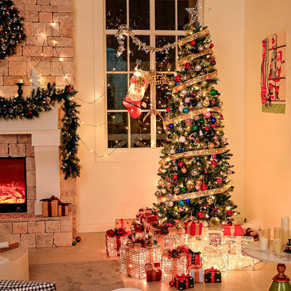 Hykolity 6 ft Prelit Pencil Slim Christmas Tree with 200 Warm White LED Lights, 544 PVC Branch