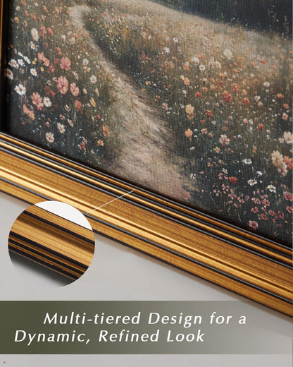 HUARCEY Gold Framed Vintage Wall Art for Living Room, Landscape Painting Prints Shelf Decor for
