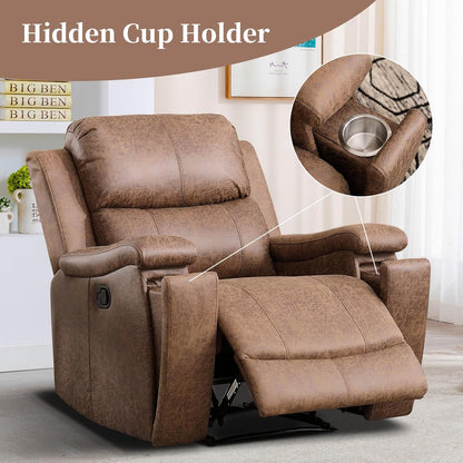 EBELLO Recliner Chair, Single Overstuffed Sofa Recliner, Breathable Faux Leather Manual Reclining