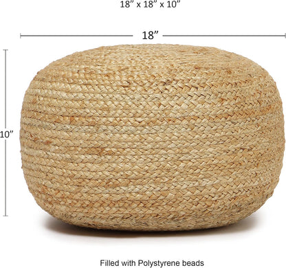 REDEARTH · Jute Circular Low Pouf Ottoman - Braided Pouffe Accent Sitting Round Footrest for Living