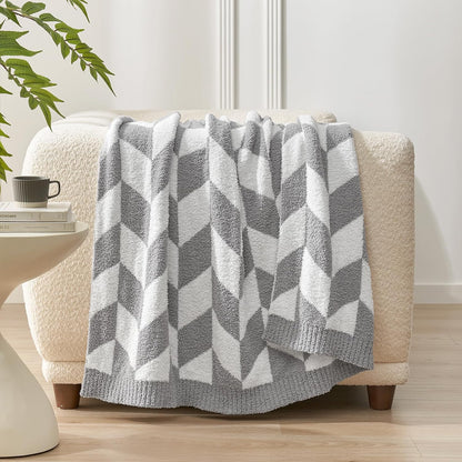 Snuggle Sac Chevron Throw Blanket for Couch, Reversible Super Soft Warm Blankets Cozy Knit Fuzzy