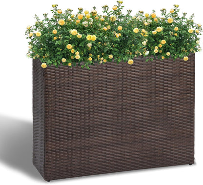 LEWIS&WAYNE Large Rectangular Block Planter Box Handmade Wicker Tall Planters for Outdoor Plants