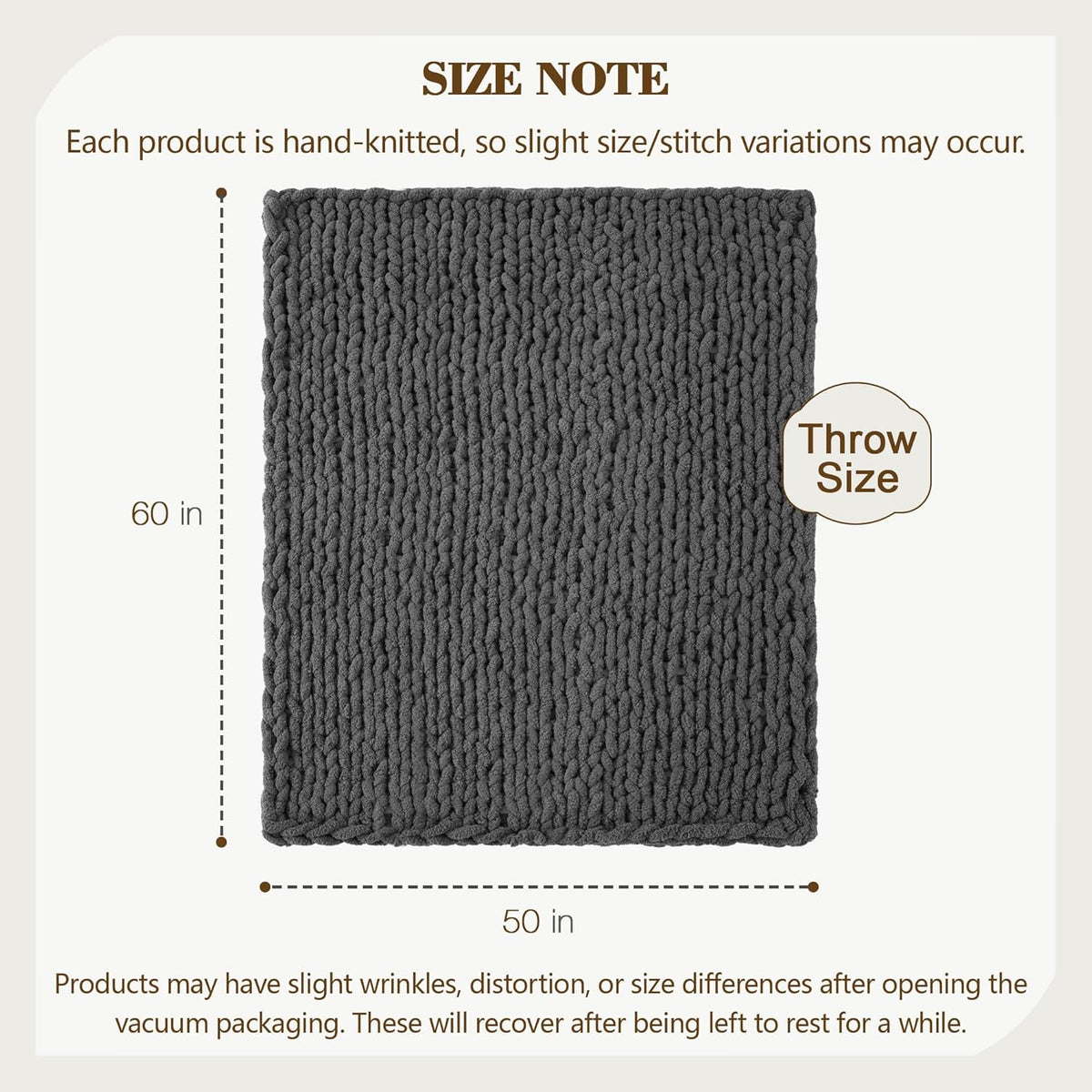 Carriediosa Chunky Knit Throw Blanket 50" X 60", 100% Hand Made Large Chenille Loop Yarn Soft