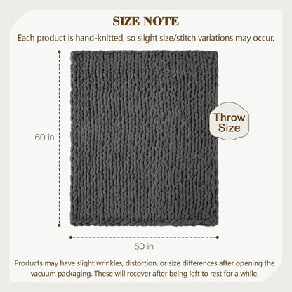 Carriediosa Chunky Knit Throw Blanket 50" X 60", 100% Hand Made Large Chenille Loop Yarn Soft