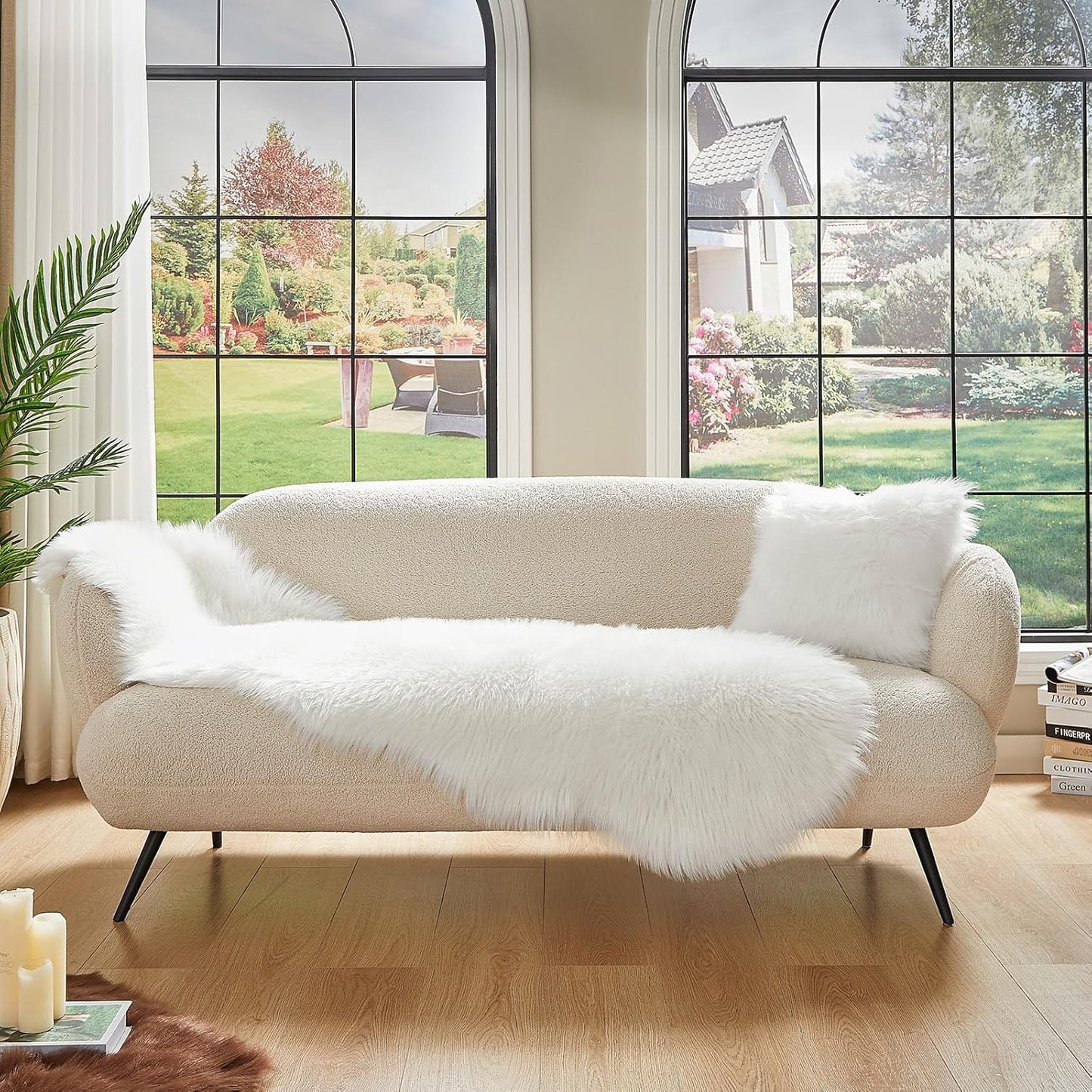 AMTOVO Faux Sheepskin Rug, White Ultra Soft Fluffy Shag Area Rug, 2 x 6 ft Faux Fur Rug for Bedroom