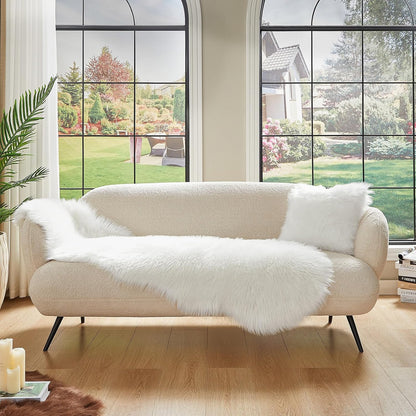 AMTOVO Faux Sheepskin Rug, White Ultra Soft Fluffy Shag Area Rug, 2 x 6 ft Faux Fur Rug for Bedroom
