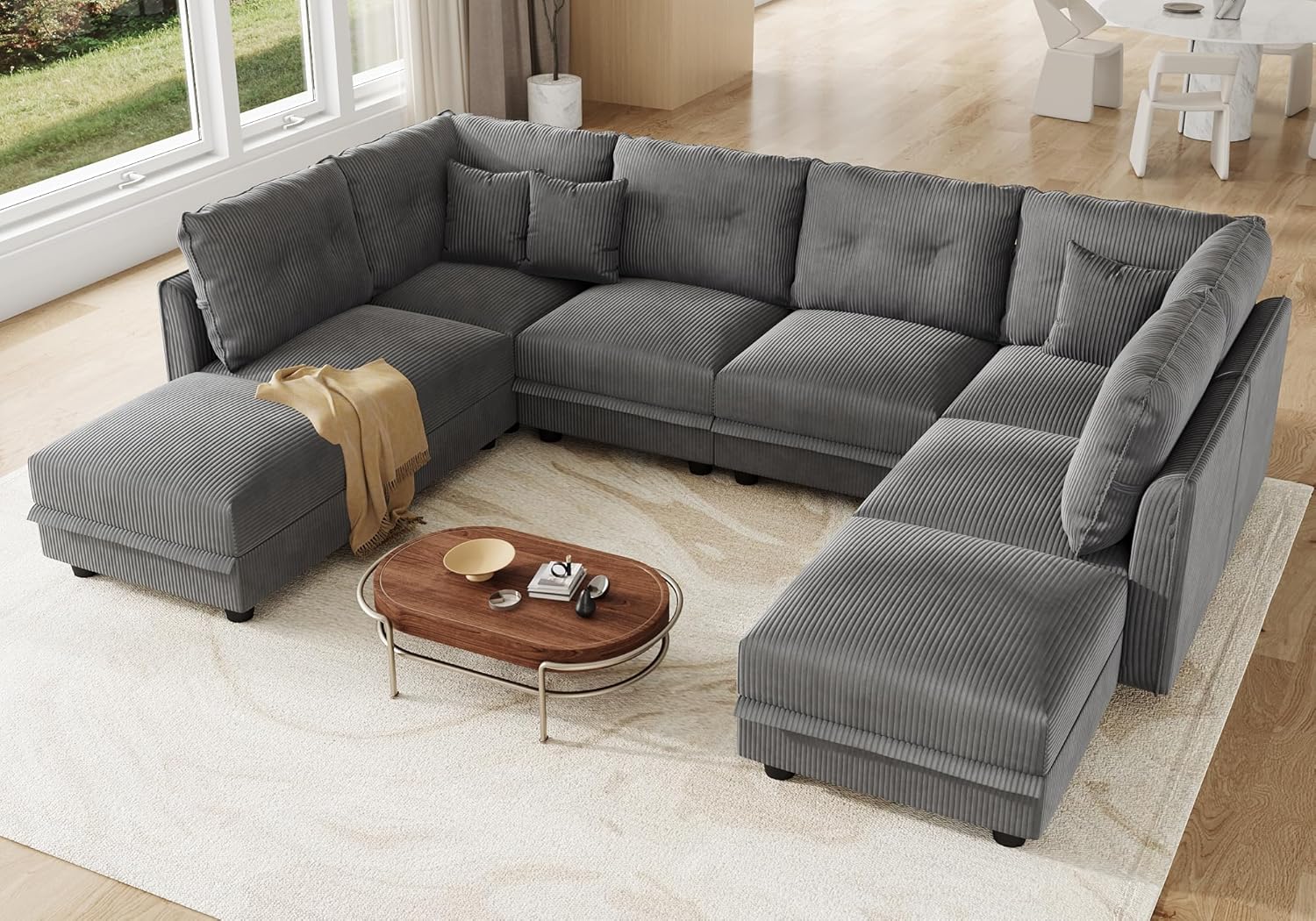 LLappuil Modular Sectional Sofa with Storage Seats, Corduroy Convertible Modular U Shaped Sectional