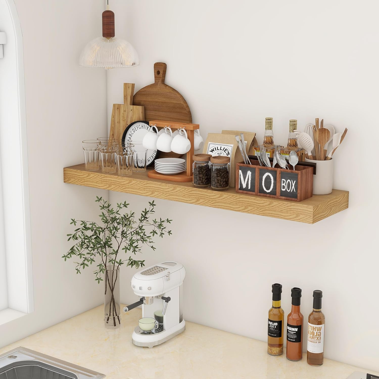 12 Inch Deep Floating Shelves for Wall, 48W x 12D Rustic Oak Wood Floating Shelves, Large Floating