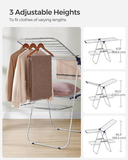 SONGMICS Clothes Drying Rack, Foldable 2-Level Laundry Drying Rack, Free-Standing Laundry Airer