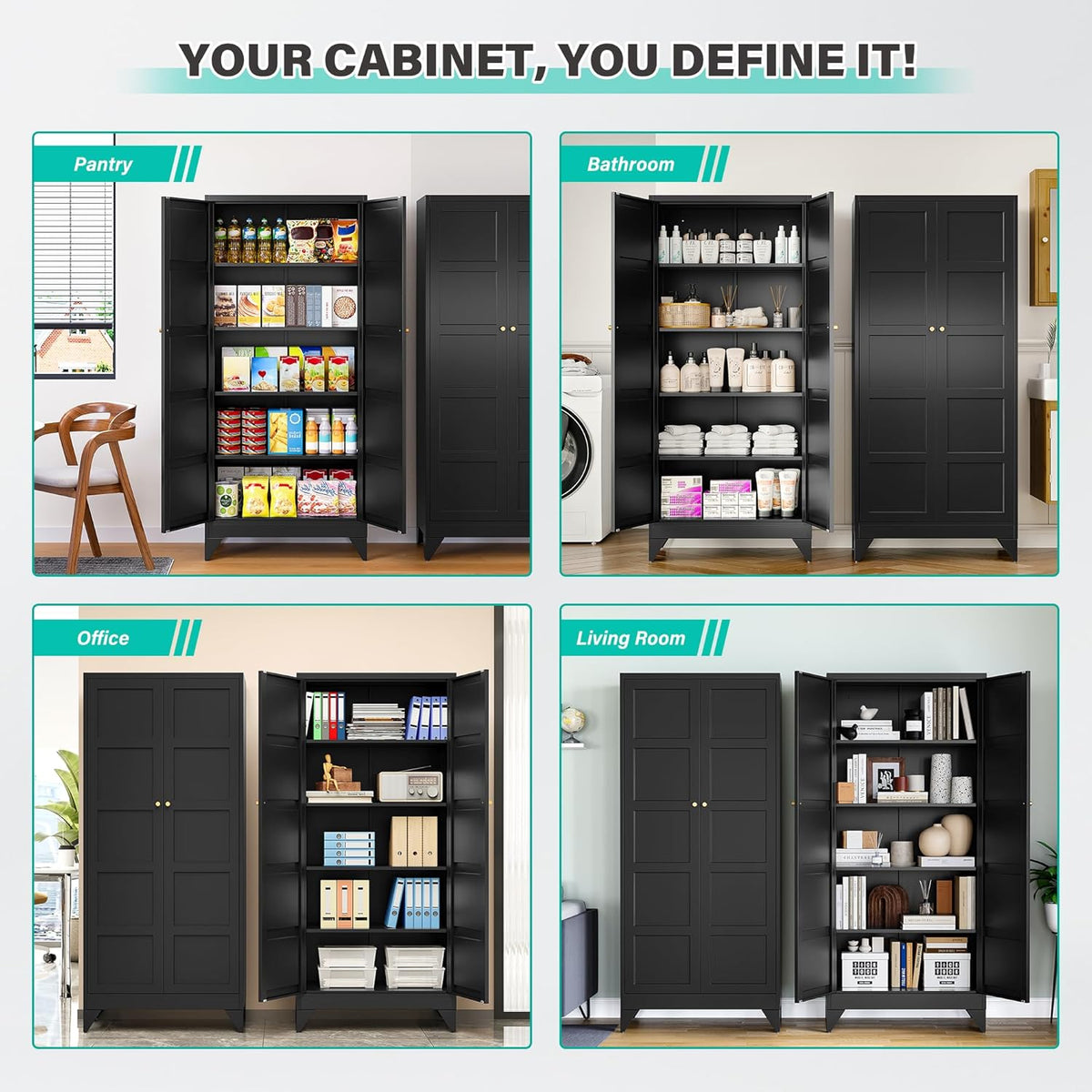 Metal Storage Cabinets with 2 Doors and 5 Shelves,Tall Storage Cabinet,Large Cupboard Closet,Pantry