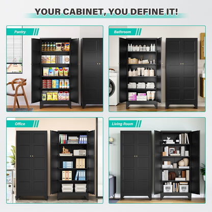 Metal Storage Cabinets with 2 Doors and 5 Shelves,Tall Storage Cabinet,Large Cupboard Closet,Pantry