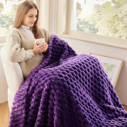 NEWCOSPLAY Super Soft Throw Blanket Purple Premium Silky Flannel Fleece 3D Clouds Stylish Jacquard