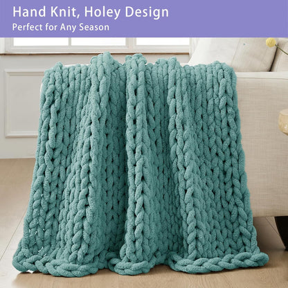 Bigacogo Chunky Knit Throw Blanket for Couch, 51x63 inches, 100% Hand Knitted with Thick Jumbo