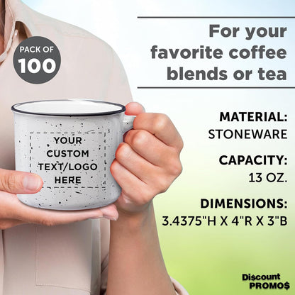 DISCOUNT PROMOS Custom Ceramic Campfire Coffee Mugs 13 oz. Set of 100, Personalized Bulk Pack
