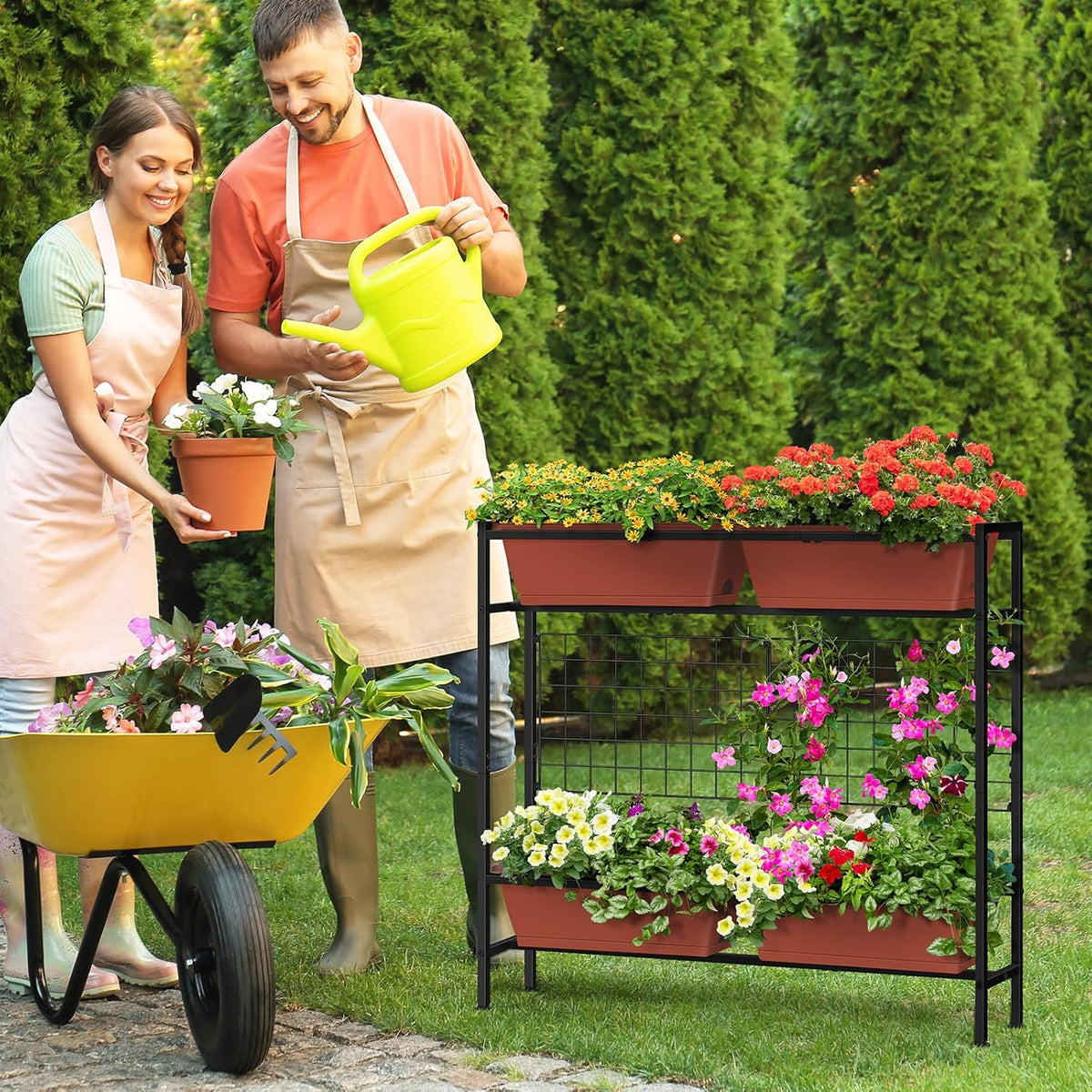 Raised Garden Beds Outdoor Elevated Planter Boxes with Trellis Herb Garden Planter Outdoor Raised
