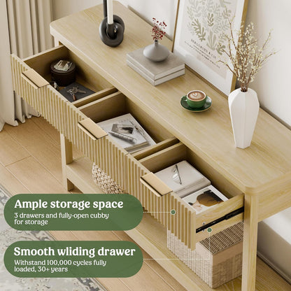 Lulive 51" Fluted Console Table for Entryway, Entryway Table with 3 Wooden Drawers, Farmhouse