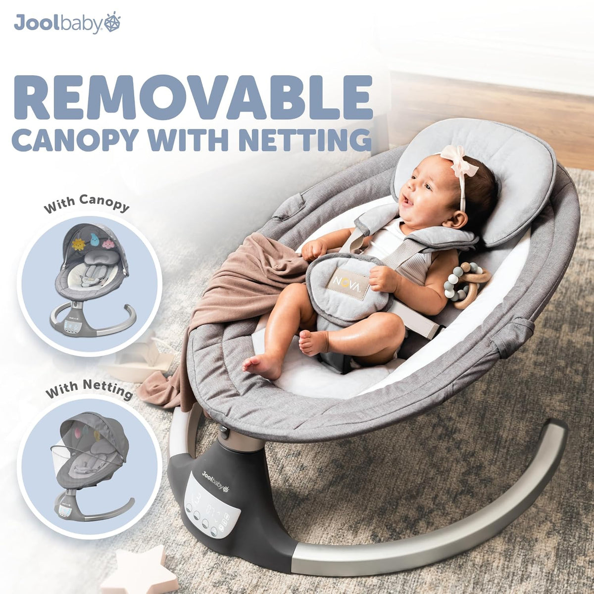 Jool Baby Nova Swing for Newborns - Electric Motorized Infant Swing, Bluetooth Music, 10 Preset