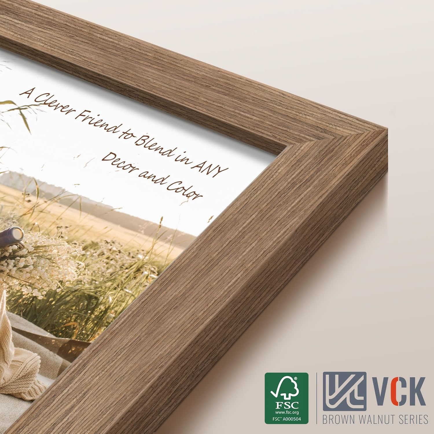 VCK 27x40 Poster Frame 3 Pack - Brown Walnut, Natural Textured Solid Wood Picture Frame, Wall