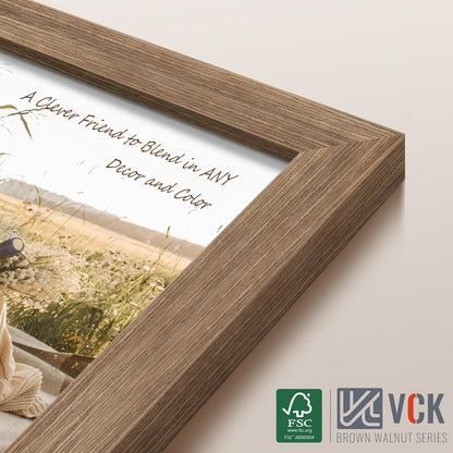VCK 22x28 Frame 3 Pack - Brown Walnut, Natural Textured Solid Wood Poster Picture Frame, Wall