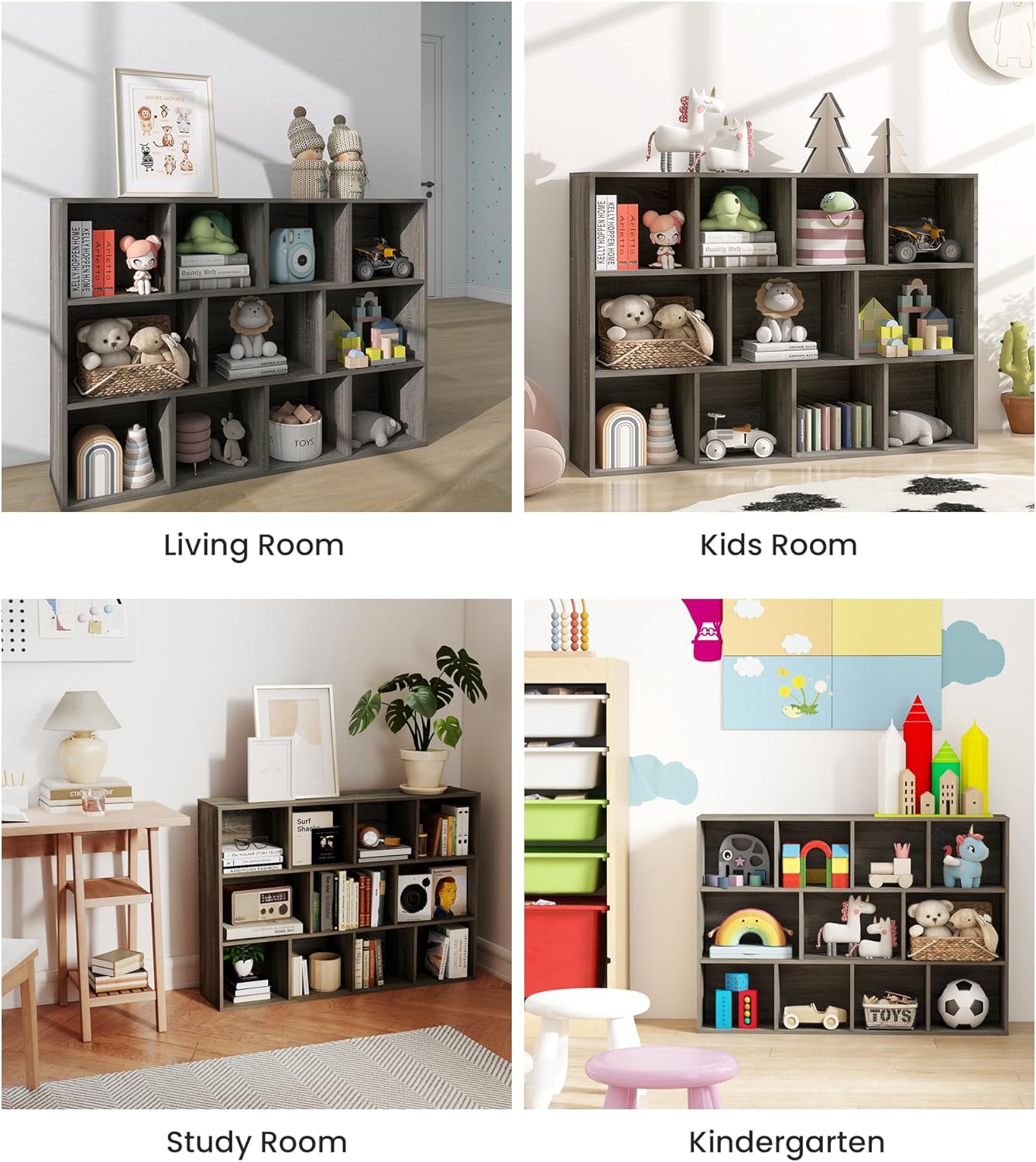 11-Cube Kids Toy and Book Storage Organizer – Wooden Cube Bookcase for Playroom and Nursery