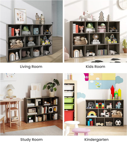 11-Cube Kids Toy and Book Storage Organizer – Wooden Cube Bookcase for Playroom and Nursery