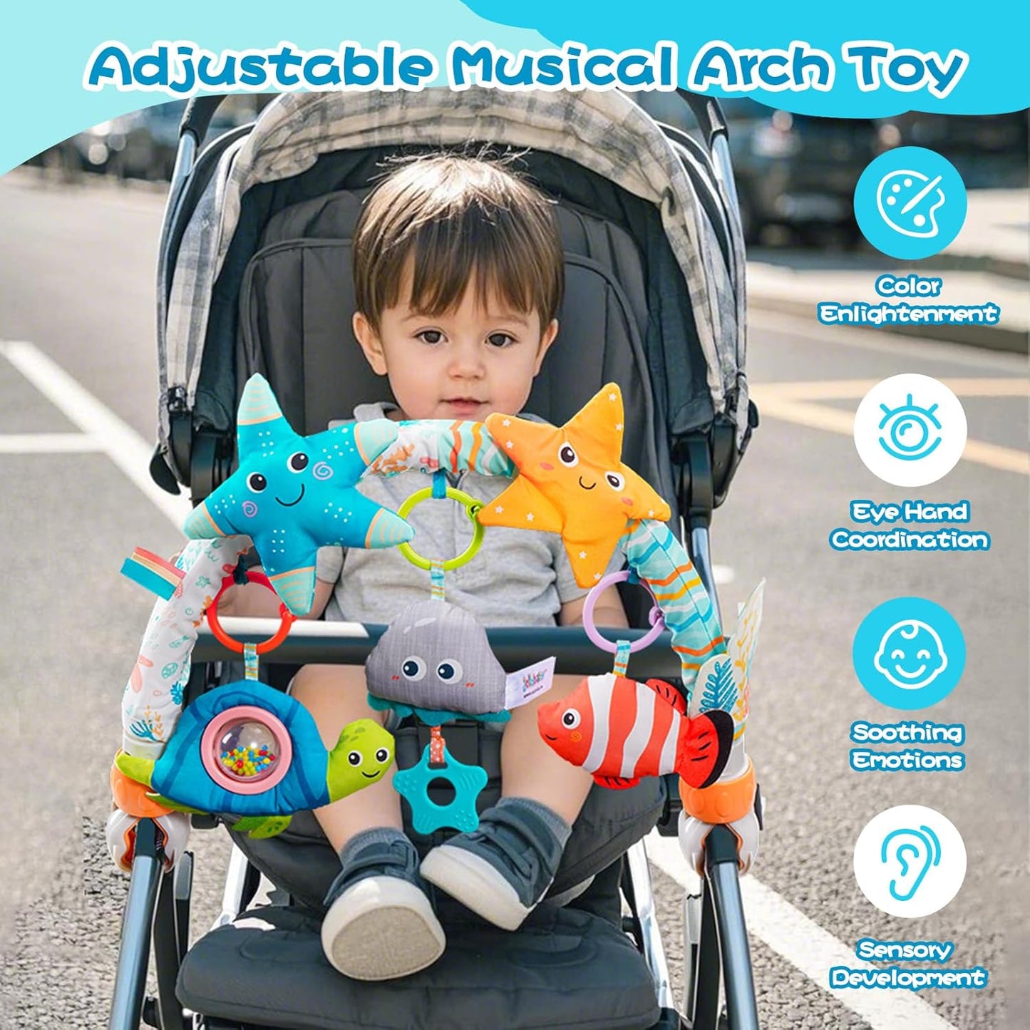 Jollybaby Musical Bassinet Stroller Crib Mobile Toy for Baby 0-6-12 Months, Infant Clip On Arch