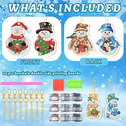 Tondiamo 20 Pcs Christmas Diamond Painting Keychain Kits 5D DIY Diamond Art Pendants Double Sided