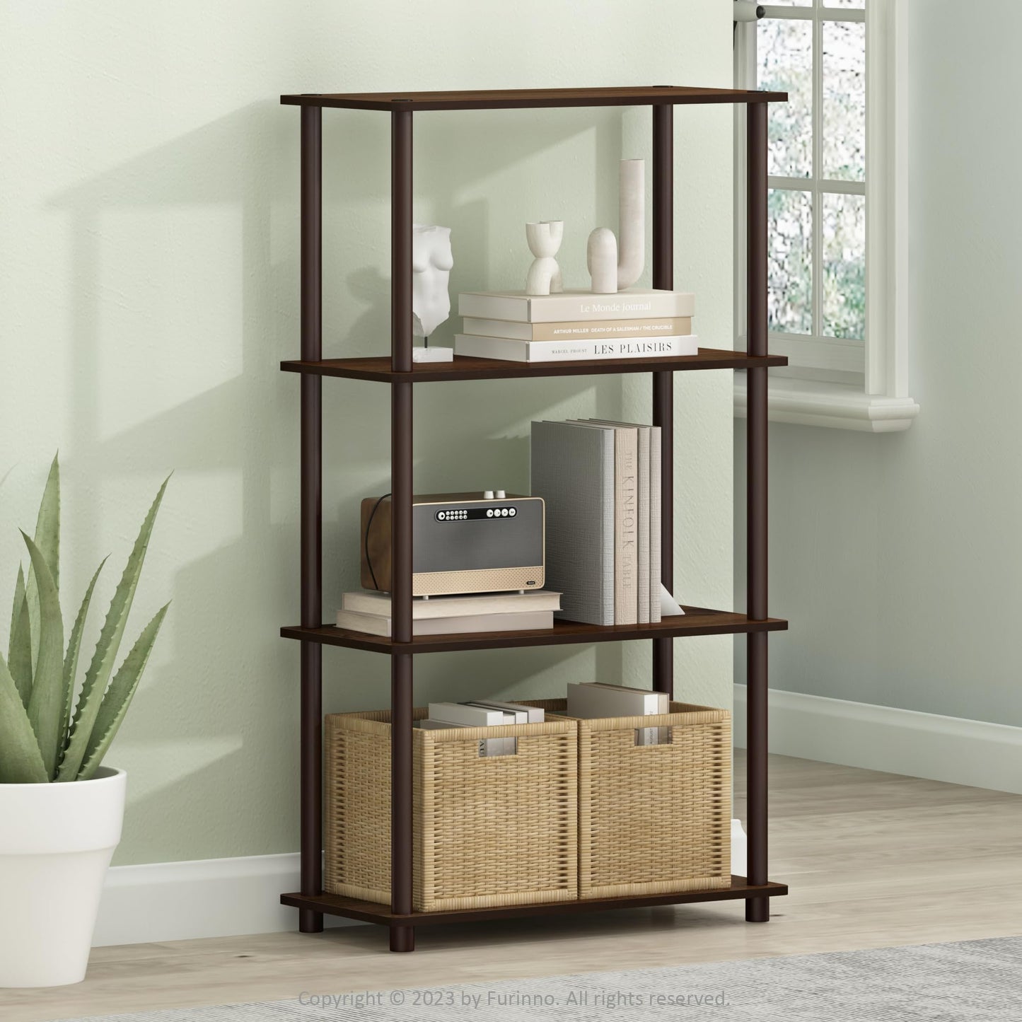 Furinno Turn-N-Tube Storage Shelves, 4-Tier Toolless Book Shelf, Corner Shelf, Open Shelves, for