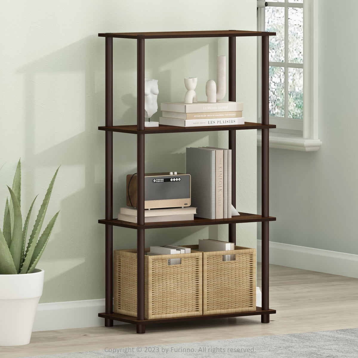 Furinno Turn-N-Tube Storage Shelves, 4-Tier Toolless Book Shelf, Corner Shelf, Open Shelves, for