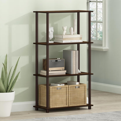 Furinno Turn-N-Tube Storage Shelves, 4-Tier Toolless Book Shelf, Corner Shelf, Open Shelves, for